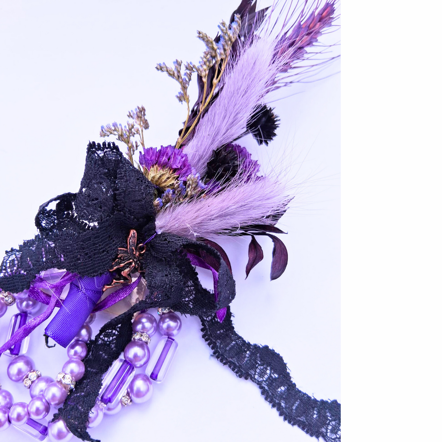 Dried Flower Wrist Corsage Purple