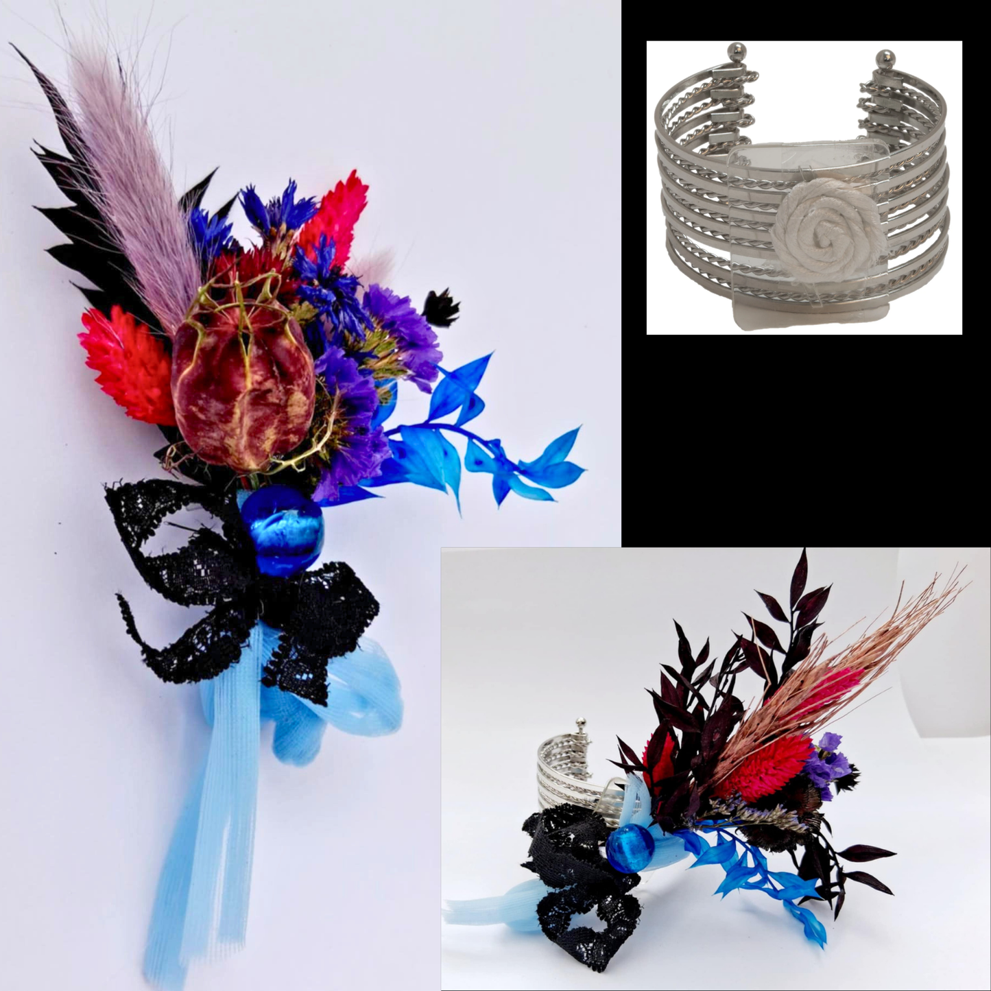 Dried Botanical Wrist Corsage and Matching Boutonniere Set