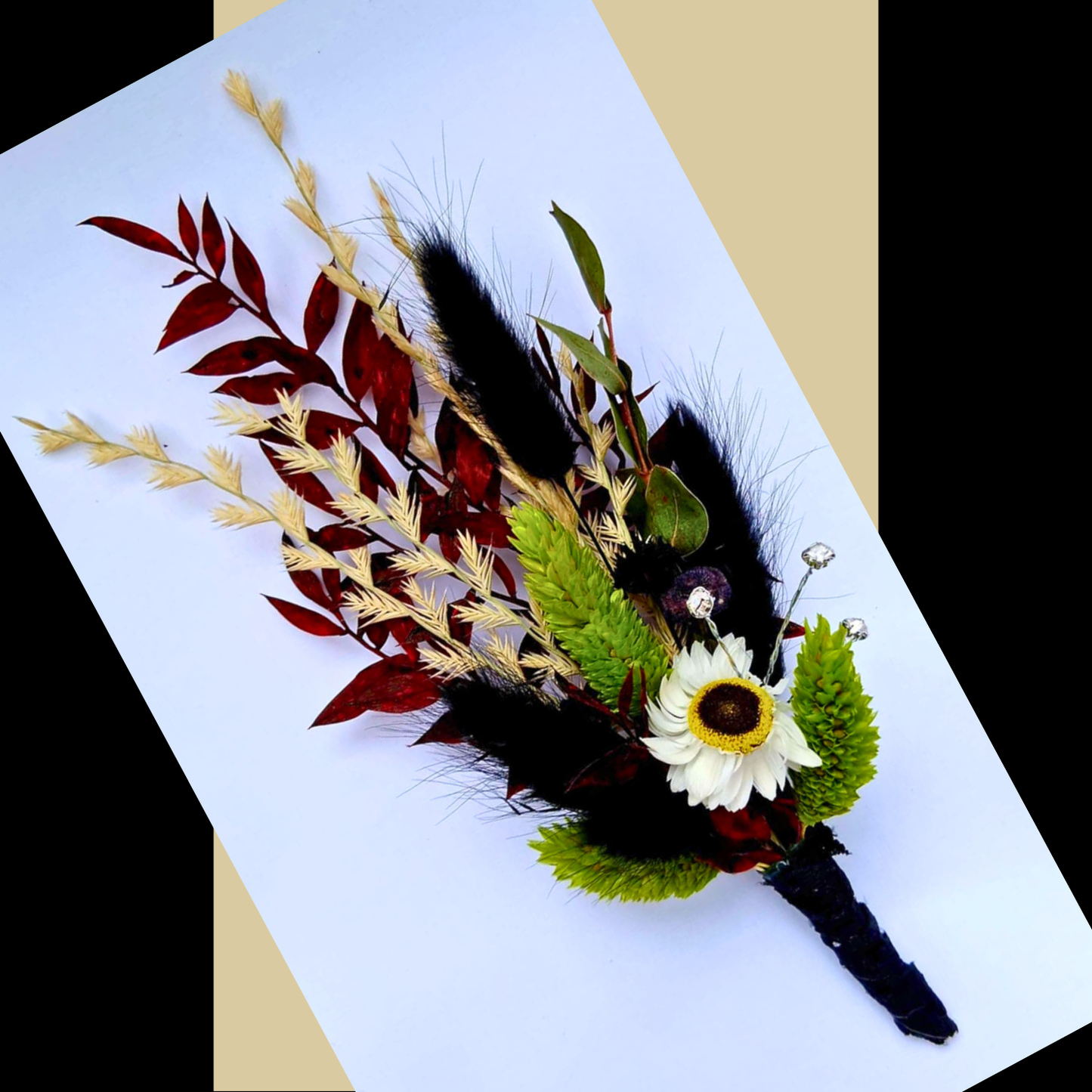 Dried Botanicals Wrist Corsage and Matching Boutonniere Set