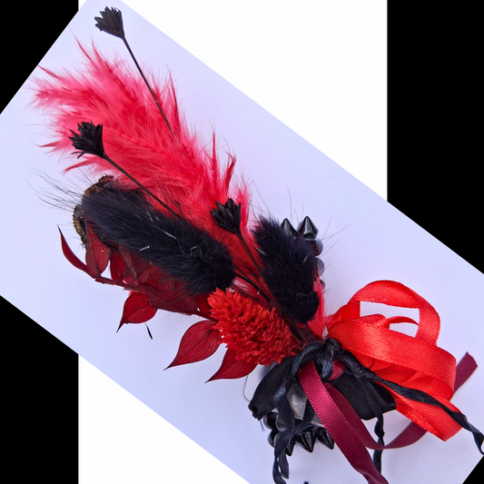 Dried Flower Wrist Corsage Red and Black