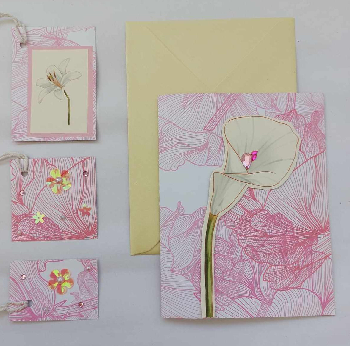 Lily greetings card and matching gift tag set by LucyRose Handmade at Rosies Garden