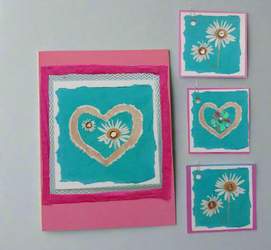 Handmade daisy card and gift tag set