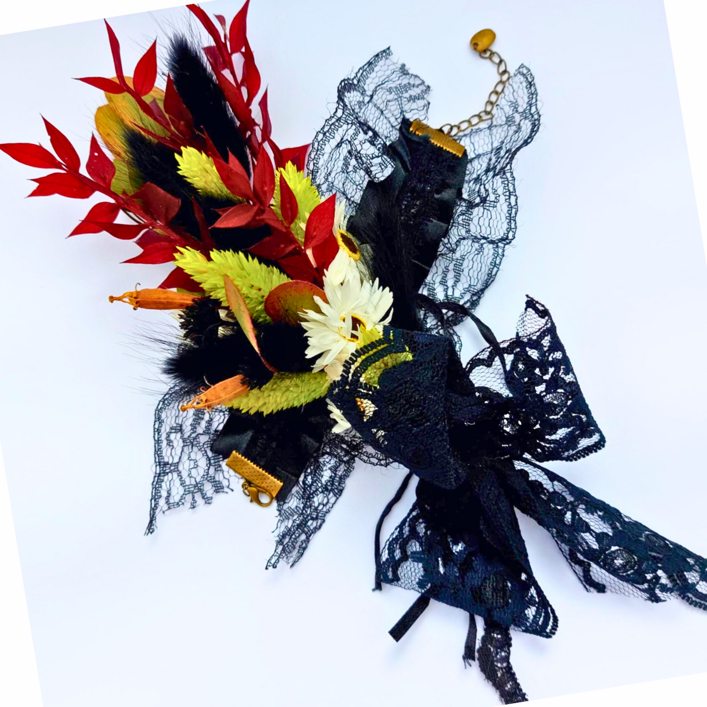 Dried Botanicals Wrist Corsage and Matching Boutonniere Set