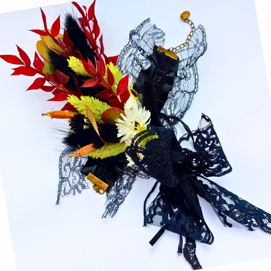 Dried Botanicals Wrist Corsage and Matching Boutonniere Set