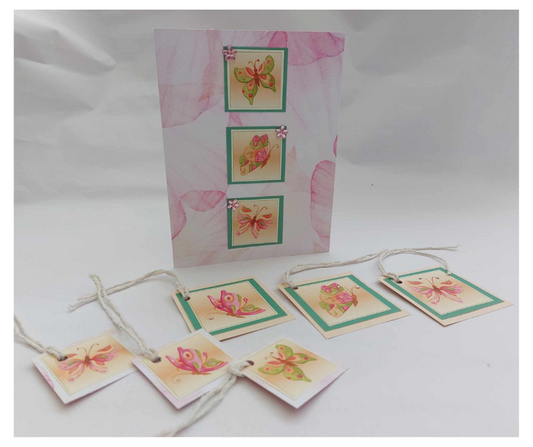 LucyRose Handmade at Rosies Garden card and gift tag set butterfly design